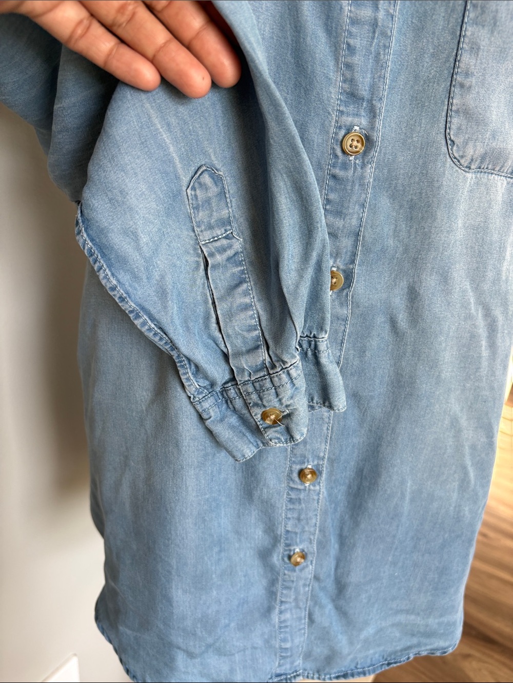 Light Wash Denim Button-Front Shirt - Picture 3 of 5